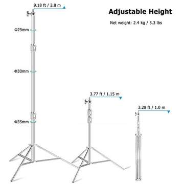 Selens Stainless Steel Heavy Duty Light Stand, 9ft/2.8m Spring-Cushioned Tripod Stand with 1/4 & 3/8...