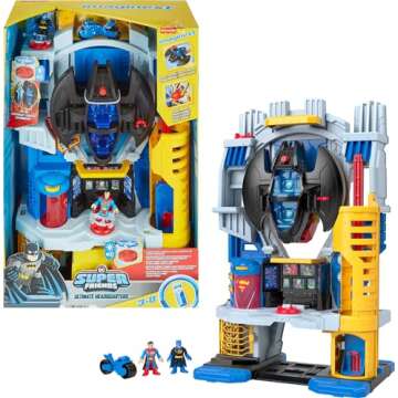 Fisher-Price Imaginext DC Super Friends Batman Toy, Ultimate Headquarters Playset 2-Ft Tall, Lights Sounds & 10 Pieces for Kids Ages 3+ Years