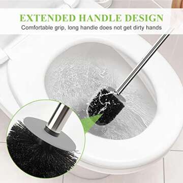 AONEZ Compact Toilet Brush & Holder, Stainless Steel Handle, Space Saving for Storage, Deep Cleaning, Drip-Proof, Easy to Assemble, Nylon Bristles, White & Grey