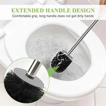 AONEZ Compact Toilet Brush & Holder, Stainless Steel Handle, Space Saving for Storage, Deep Cleaning, Drip-Proof, Easy to Assemble, Nylon Bristles, White & Grey