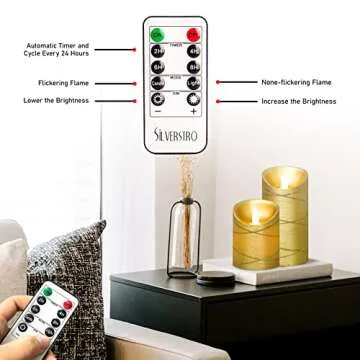 Silverstro Holiday Gold Ribbon Embedded LED Candles Remote Real Wax Battery Operated Candles - Home Wedding Room Christmas Decor - Set of 3