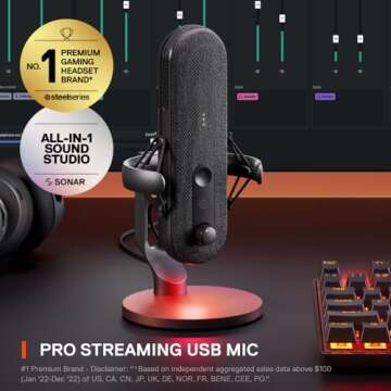 SteelSeries Alias USB Mic for PC — 3x Bigger Capsule for Gaming, Streaming and Podcasting — Sona...
