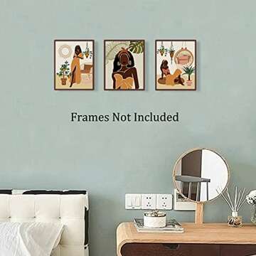 Modern Minimalist Black Woman Art Prints Set of 4