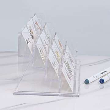 Patioer Clear Acrylic Business Card Holder for Desk 12.6x 5.5x 5.2 inches, 4 Tier 12 Pockets Multiple Card Stand Business Card Holder Display Office