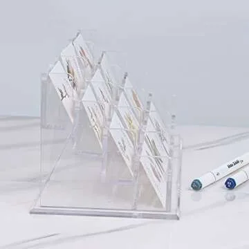 Patioer Clear Acrylic Business Card Holder for Desk 12.6x 5.5x 5.2 inches, 4 Tier 12 Pockets Multiple Card Stand Business Card Holder Display Office
