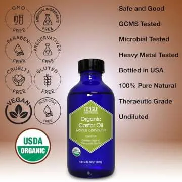 Organic, Castor Oil, Therapeutic Grade, for Constipation – 100% Pure, Castor Oil, Cold Pressed, Unrefined, in Glass Bottle, for Face, Hair Growth, Eyelashes, by Zongle Therapeutics, 4 OZ