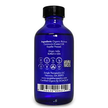 Organic, Castor Oil, Therapeutic Grade, for Constipation – 100% Pure, Castor Oil, Cold Pressed, Unrefined, in Glass Bottle, for Face, Hair Growth, Eyelashes, by Zongle Therapeutics, 4 OZ