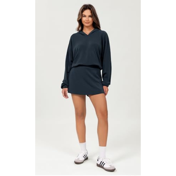 ODODOS Modal Soft Long Sleeve Cropped Hoodie for Women Oversized Pullover Sweatshirts with Pocket, Navy, Small