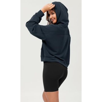 ODODOS Modal Soft Long Sleeve Cropped Hoodie for Women Oversized Pullover Sweatshirts with Pocket, Navy, Small