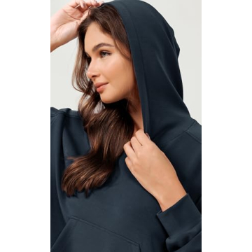 ODODOS Modal Soft Long Sleeve Cropped Hoodie for Women Oversized Pullover Sweatshirts with Pocket, Navy, Small
