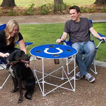 Logo Brands NCAA Auburn Tigers Round Tailgating Table – Portable with Foldable Legs, 4 Cup Holders...