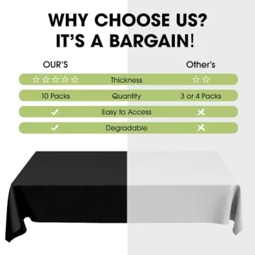 Pureegg Plastic Table Cloth Disposable 10 Pack, 54 x 72 Inch Table Cloths for Parties, Decorative Tablecloths for Rectangle Tables, Black Plastic Table Cover, Leakproof & Sturdy, Black