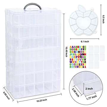 7 Layers Stackable Storage Container, 70 Adjustable Compartments (White) Perfect for Kids Toys, Art Crafts, Jewelry, Supplies, Mini Case & Letter Sticker Included