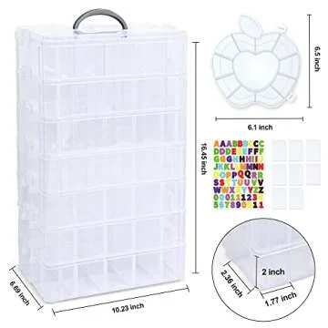 7 Layers Stackable Storage Container, 70 Adjustable Compartments (White) Perfect for Kids Toys, Art Crafts, Jewelry, Supplies, Mini Case & Letter Sticker Included