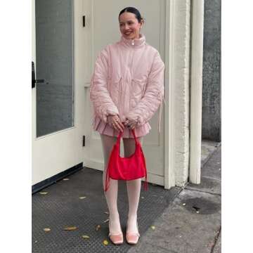 Tankaneo Womens Oversized Cropped Puffer Jacket Cute Bow Zip Up Puffy Short Down Coats Winter Outerwear