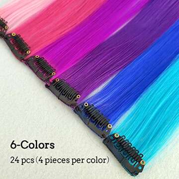 KGBFASS 24 Packs Colored Clip in Hair Extensions 20'' Colorful Straight Hair Extensions Clip in for ...