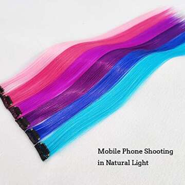 KGBFASS 24 Packs Colored Clip in Hair Extensions 20'' Colorful Straight Hair Extensions Clip in for Kids Multi-Colors Party Highlights Hairpieces(Pink,Purple,Blue)