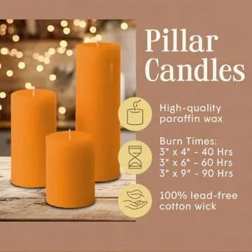 Mister Candle Dripless Unscented Pillar Candles Set of 3