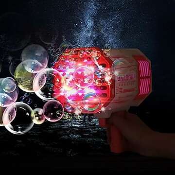 Petrella Bubble Gun Bazooka Bubble Machine Gun 69 Hole Bubble Blaster Blower with Colored Lights Gif...