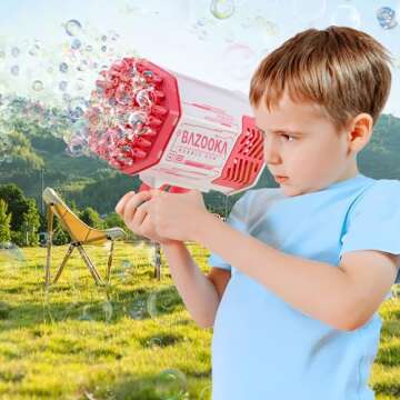 Petrella Bubble Gun Bazooka Bubble Machine Gun 69 Hole Bubble Blaster Blower with Colored Lights Gifts for Kids Adults Outdoor TIK Tok Toys for Wedding Birthday Party Pink