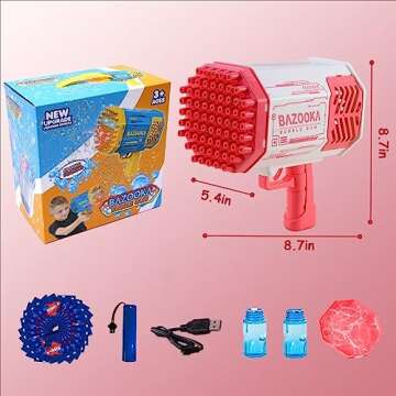 Petrella Bubble Gun Bazooka Bubble Machine Gun 69 Hole Bubble Blaster Blower with Colored Lights Gifts for Kids Adults Outdoor TIK Tok Toys for Wedding Birthday Party Pink