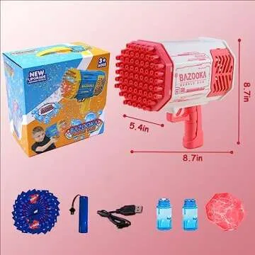 Petrella Bubble Gun Bazooka Bubble Machine Gun 69 Hole Bubble Blaster Blower with Colored Lights Gifts for Kids Adults Outdoor TIK Tok Toys for Wedding Birthday Party Pink