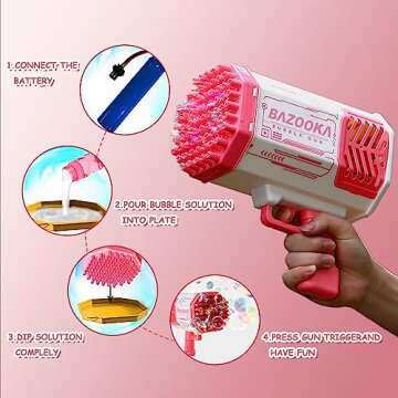 Petrella Bubble Gun Bazooka Bubble Machine Gun 69 Hole Bubble Blaster Blower with Colored Lights Gifts for Kids Adults Outdoor TIK Tok Toys for Wedding Birthday Party Pink