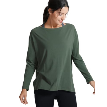CRZ YOGA Pima Cotton Long Sleeve Workout Shirts for Women Loose Fit Athletic Yoga Shirt Casual Boat ...
