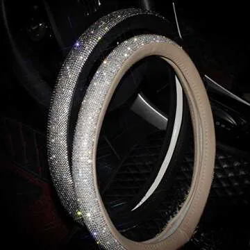 16 in Steering Wheel Cover Bling Truck Steering Wheel Cover Women with 1x Bling Ring Accessories,Bei...