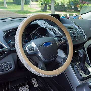 16 in Steering Wheel Cover Bling Truck Steering Wheel Cover Women with 1x Bling Ring Accessories,Beige