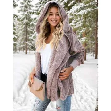 Zilcremo Women's Fleece Hooded Cardigan Stylish Outerwear