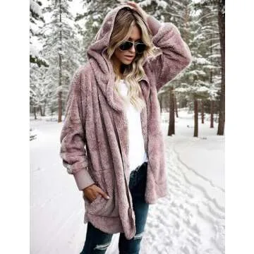 Zilcremo Women's Fleece Hooded Cardigan Stylish Outerwear