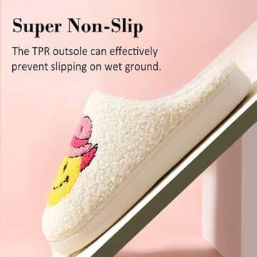 Qobanu Cowgirl Slippers Fuzzy Happy Face for Women Men, Cute Preppy Fluffy House Slippers, Memory Foam Slippers for Indoor and Outdoor Plush funny slippers for women，（xlmaozi，40/41）