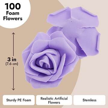 Juvale 100 Pack Purple Artificial Flowers - 3 Inches, Fake Carnations for Wedding, Bridal Shower & Valentine's Day Decorations, Arts and Crafts