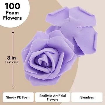 Juvale 100 Pack Purple Artificial Flowers - 3 Inches, Fake Carnations for Wedding, Bridal Shower & Valentine's Day Decorations, Arts and Crafts