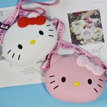 ENENSET Kawaii Kitty Bag with Adjustable Shoulder Strap, Zipper Handbag Cute Kitty Coin Wallet Purse Shoulder Bag, Coin Pouch for Gifts Women Birthday - Pink