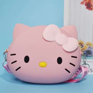 ENENSET Kawaii Kitty Bag with Adjustable Shoulder Strap, Zipper Handbag Cute Kitty Coin Wallet Purse Shoulder Bag, Coin Pouch for Gifts Women Birthday - Pink
