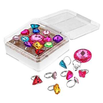 RICHNESS Adjustable Little Girl Jewel Rings Kids Gift Play Rings Multi Shapes Colorful Princess Pret...