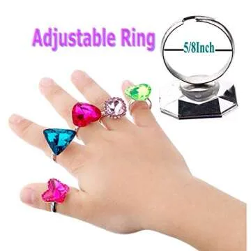 RICHNESS Adjustable Little Girl Jewel Rings Kids Gift Play Rings Multi Shapes Colorful Princess Pretend Jewel Rings Box Packed 12pcs …