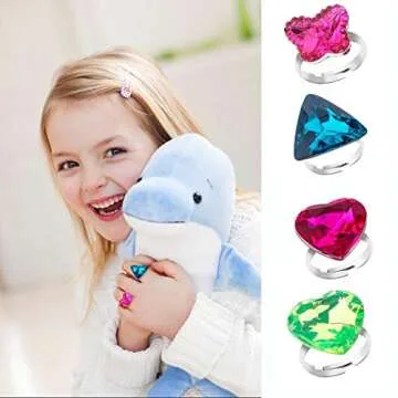 RICHNESS Adjustable Little Girl Jewel Rings Kids Gift Play Rings Multi Shapes Colorful Princess Pretend Jewel Rings Box Packed 12pcs …