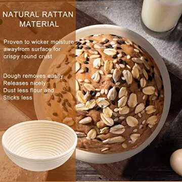 Wwyybfk Banneton Bread Proofing Basket, Sourdough Bread Baking Supplies, 9" Sourdough Bread Proofing Basket Baking Set