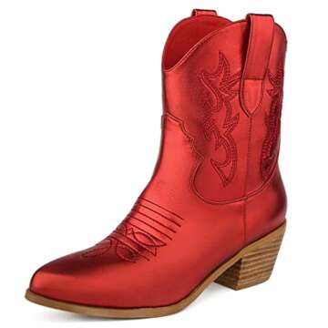 heelchic Women Vintage Flower Embroidered Cowgirl Boots Retro Short Western Ankle Boots