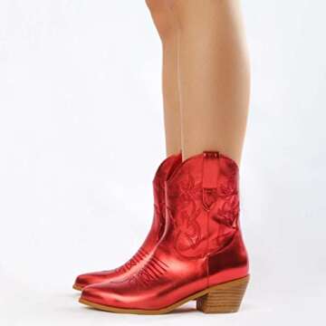 heelchic Women Vintage Flower Embroidered Cowgirl Boots Retro Short Western Ankle Boots