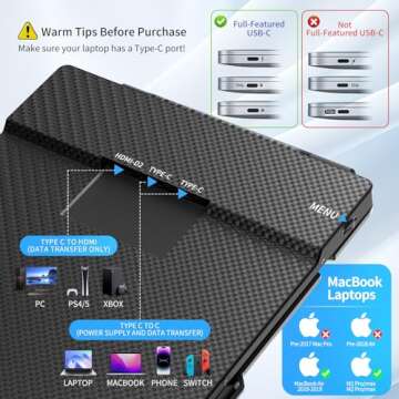 BOSII Laptop Screen Extender Portable - 14 Inch Triple IPS FHD 1080P HDMI/USB-A/Type-C Extended Moni...