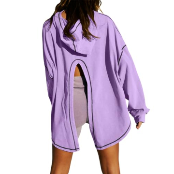 TERIVEEK Women Open Back Workout Hooded Sweatshirt Oversized Long Sleeve Side Slit Athletic Shirt Fl...
