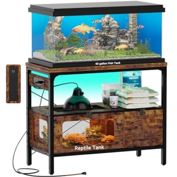 Hyomdeck 40 Gallon Tank Stand with Power Outlet & LED Light, Aquarium Stand with Reptile Tank, Torto...