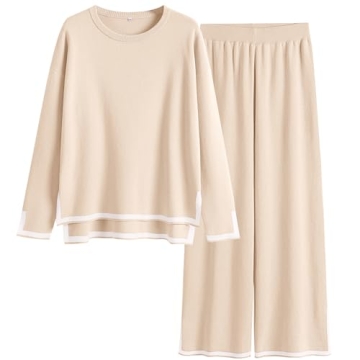 ANRABESS Women's Two Piece Outfits Long Sleeve Knit Pullover Sweater Tops & Wide leg Pants Casual Lo...