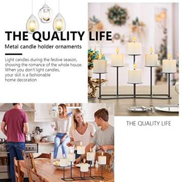 smtyle Christmas DIY 6 Fireplace Candle Candelabra Candleholder Mantle Decor for Flameless or Wax Pillar Candles Stand with Black Iron Decoration on Desk or Floor