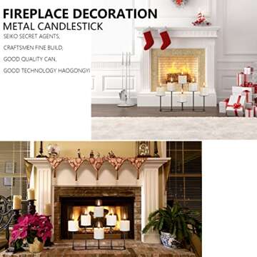smtyle Christmas DIY 6 Fireplace Candle Candelabra Candleholder Mantle Decor for Flameless or Wax Pillar Candles Stand with Black Iron Decoration on Desk or Floor