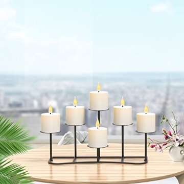 smtyle Christmas DIY 6 Fireplace Candle Candelabra Candleholder Mantle Decor for Flameless or Wax Pillar Candles Stand with Black Iron Decoration on Desk or Floor